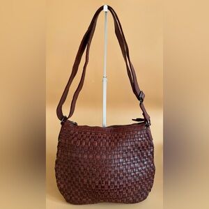 ANTHROPOLOGY Vilenca Holland woven cognac leather crossbody bag adjustable strap